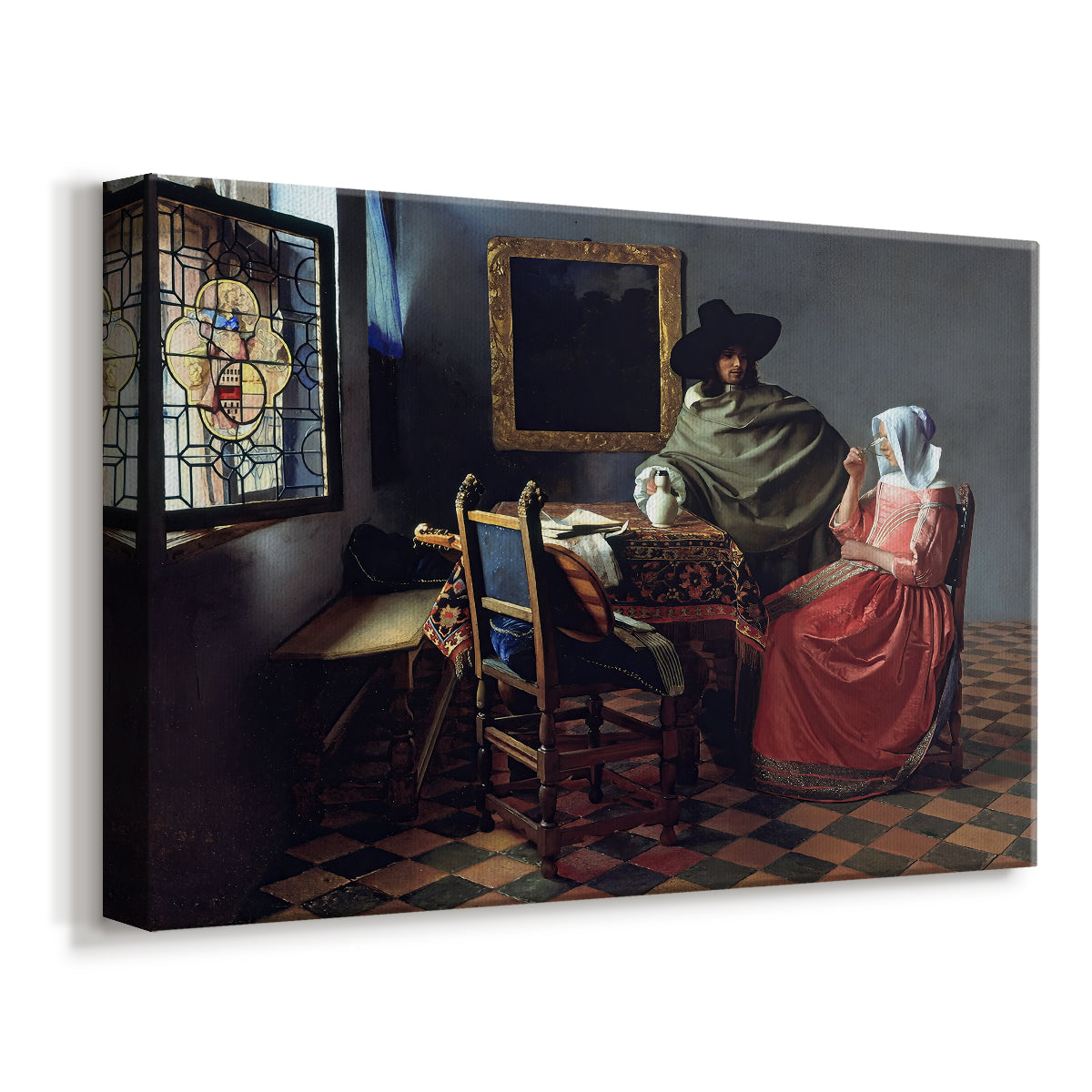 Canvas art print featuring a quiet domestic scene with figures and window light, displayed at an angle