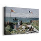 Canvas art print featuring an impressionist coastal garden with people and ocean view, displayed at an angle