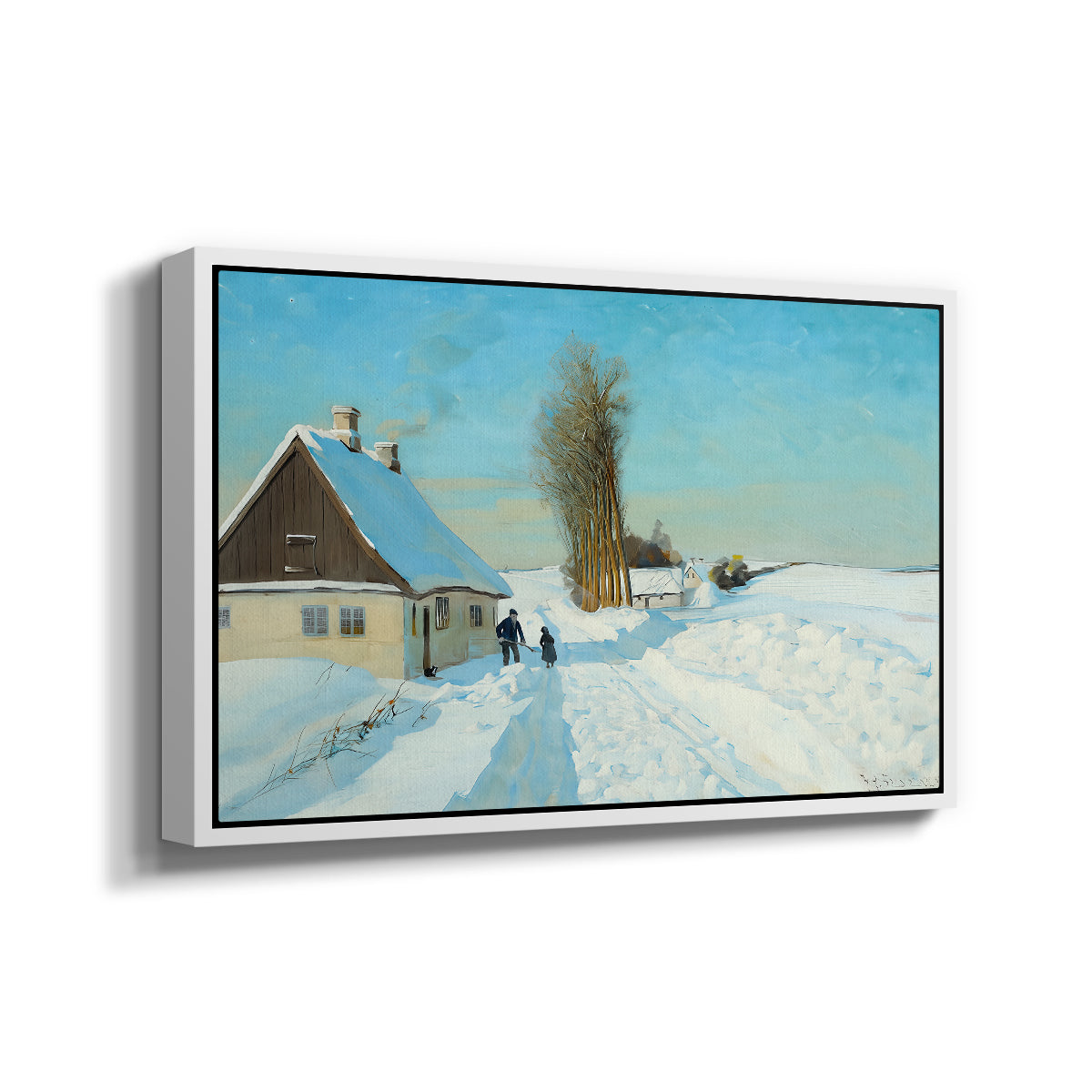Shoveling Snow on a Beautiful Winter Day, c. 1898 - Floater Framed Canvas Print