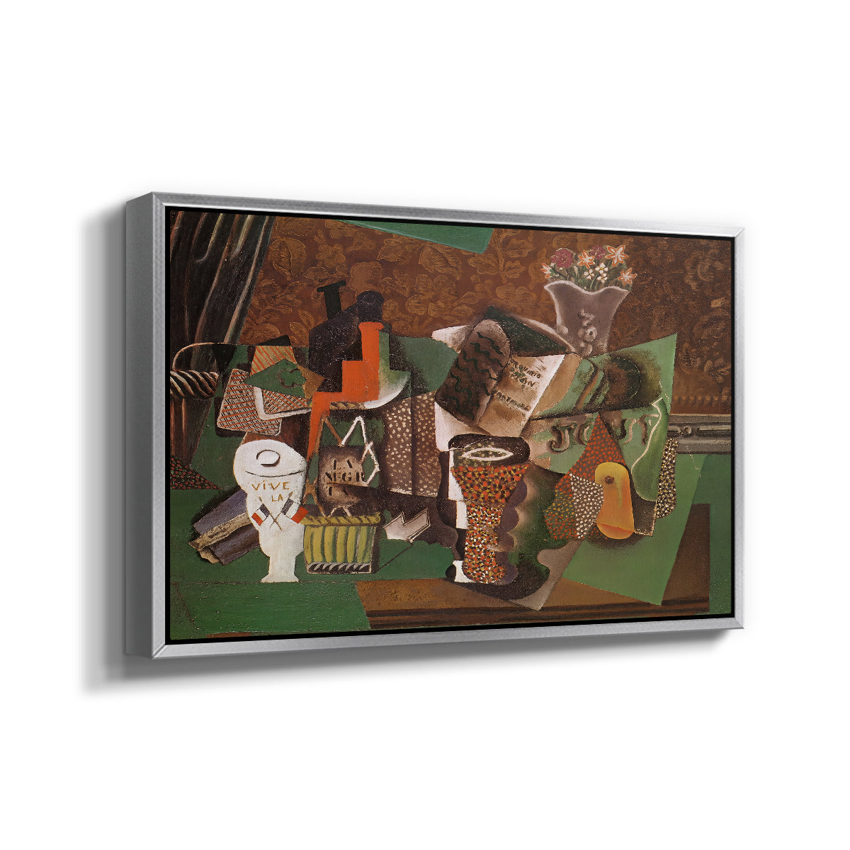 Playing Cards, Glasses, Bottle of Rum: "Vive la France", 1914-1915 - Floater Framed Canvas Print