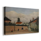 Canvas art print featuring a naïve city-edge scene with houses and surrounding land, displayed at an angle