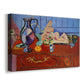 Canvas art print featuring an expressive arrangement of a metal jug and small figurine, displayed at an angle