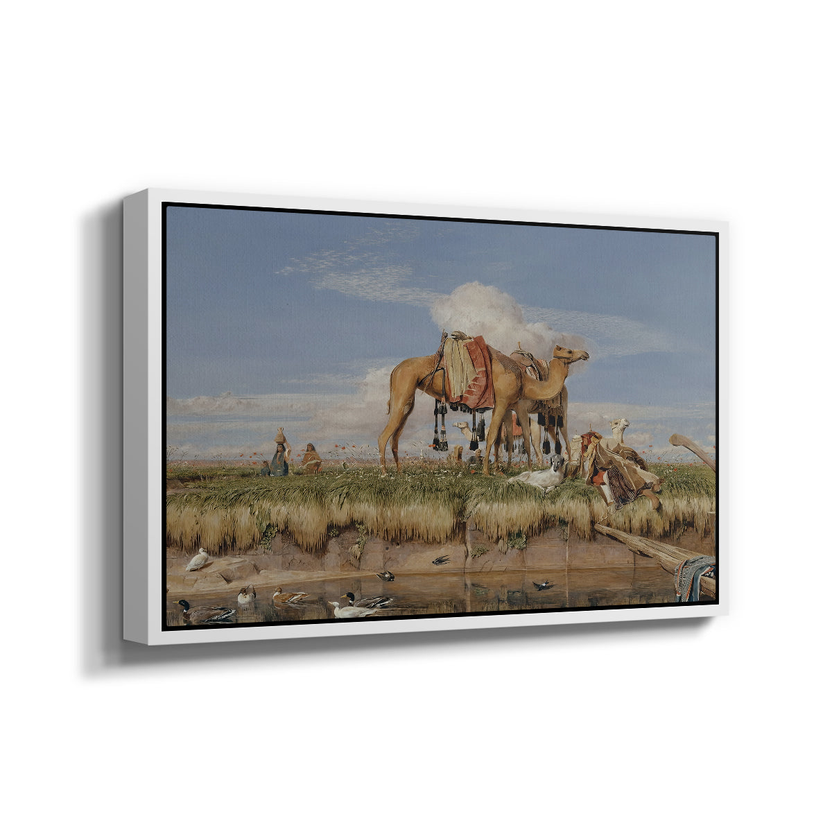 On the Banks of the Nile, Upper Egypt, 1876 - Floater Framed Canvas Print