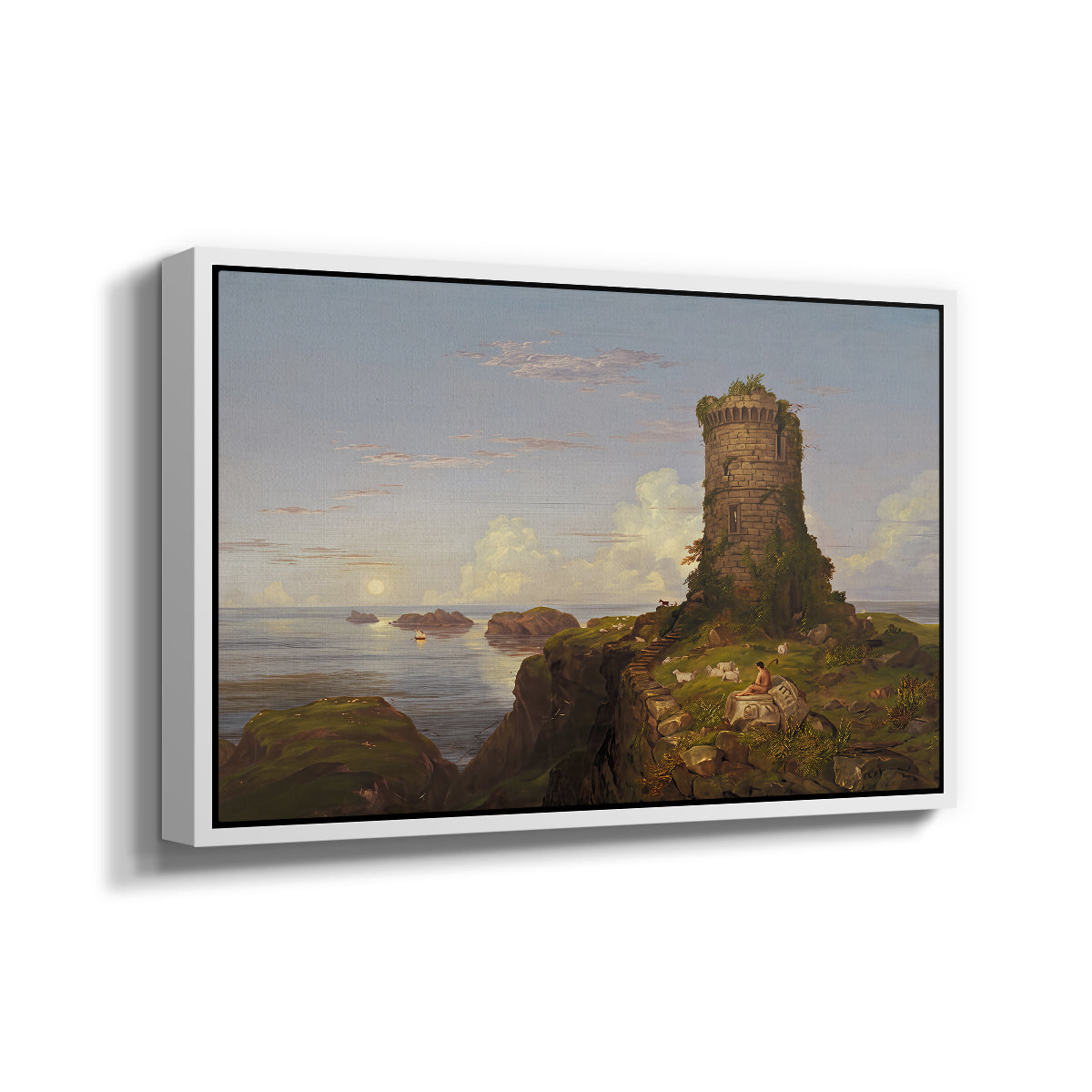 Italian Coast Scene with Ruined Tower, 1838 - Floater Framed Canvas Print