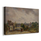 Canvas art print featuring a rustic building surrounded by vegetation, displayed at an angle