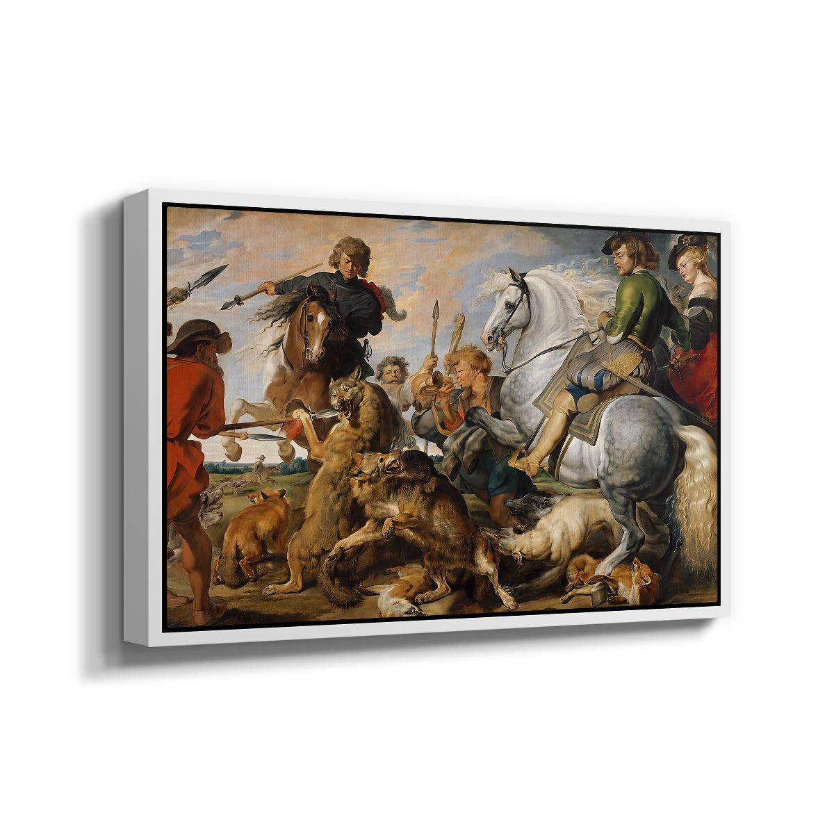 The Wolf and Fox Hunt, c. 1616 - Floater Framed Canvas Print