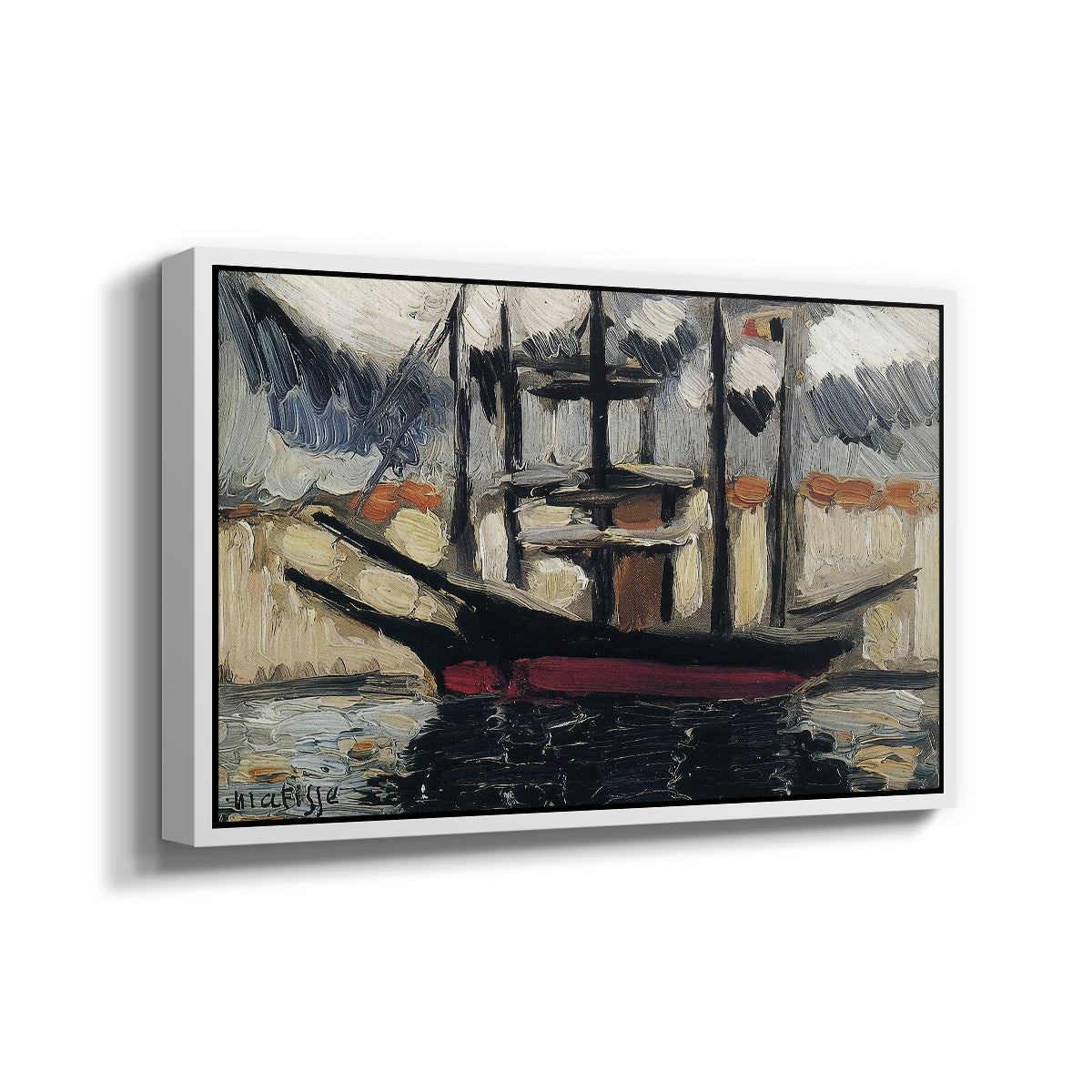 Two Boats Side by Side, Port of Marseilles, c. 1916 - Floater Framed Canvas Print