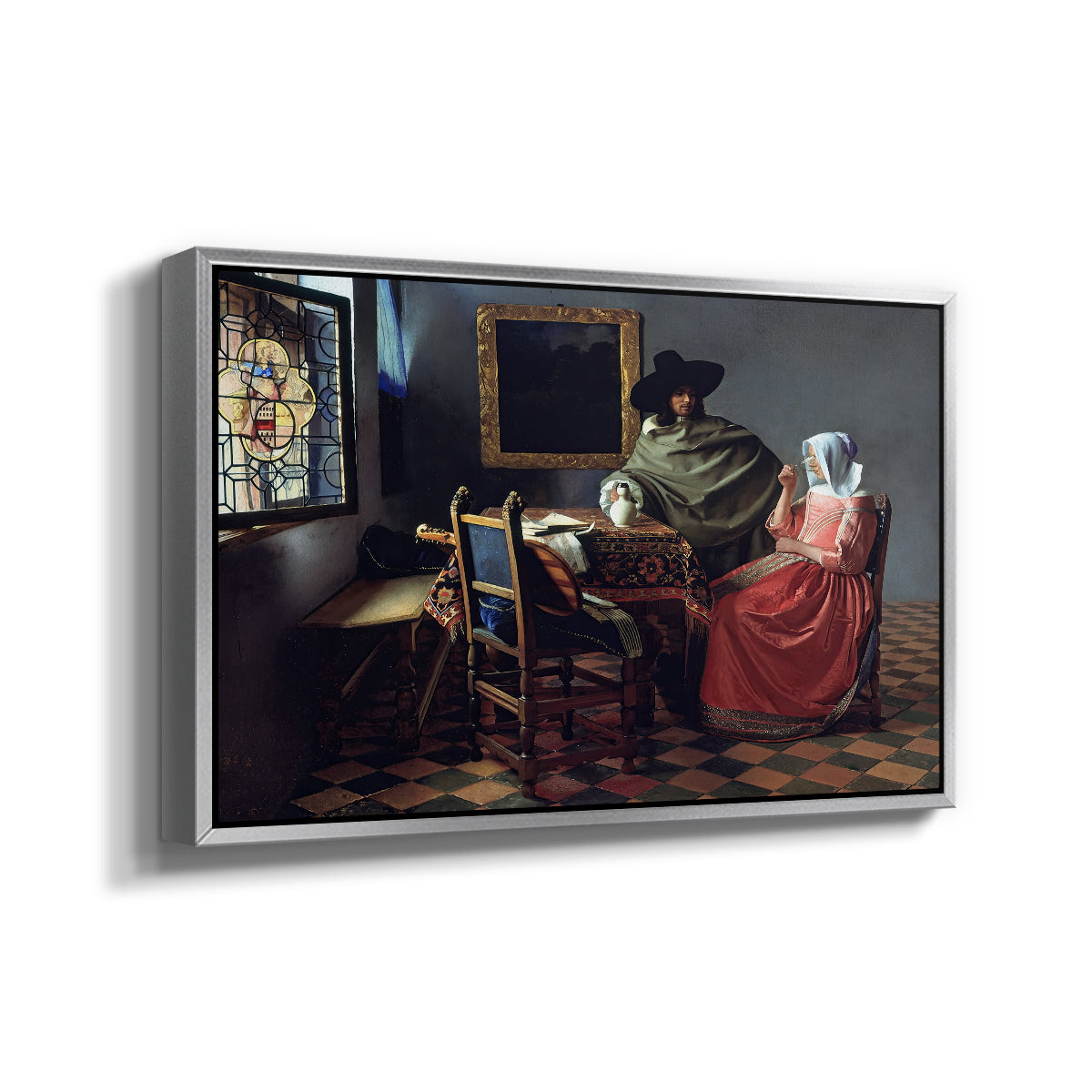 The Glass of Wine, c. 1660 - Floater Framed Canvas Print