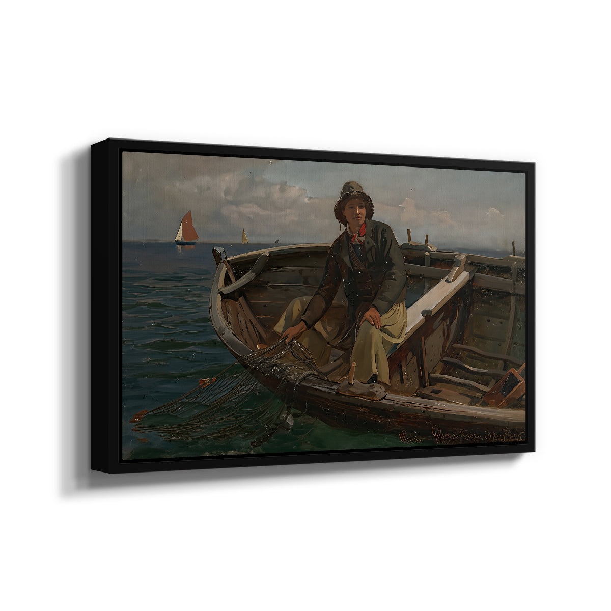 Fishermen from Rügen, 1882 - Floater Framed Canvas Print