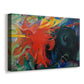 Canvas art print featuring an expressionist painting of opposing forms in motion, displayed at an angle