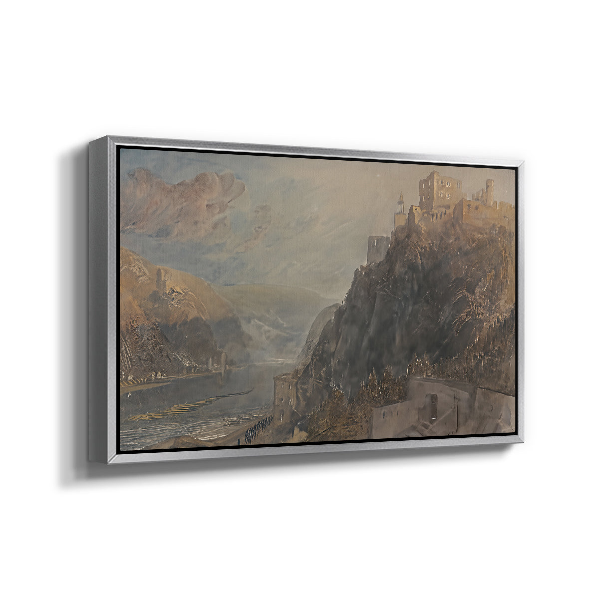 Rheinfels Looking to Katz and Gourhausen, 1817 - Floater Framed Canvas Print