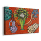 Canvas art print featuring a floral still life with magnolia blooms and decorative background, displayed at an angle