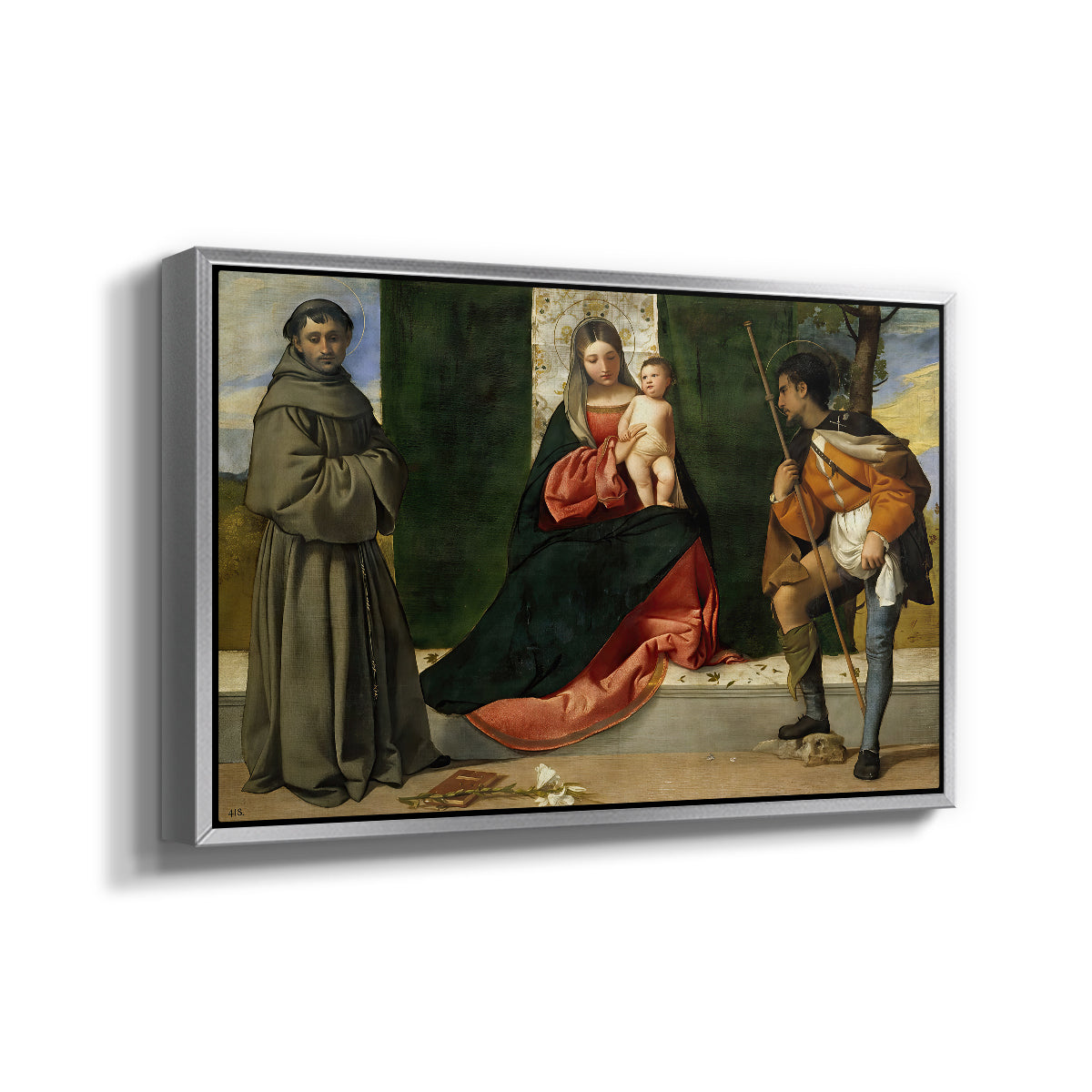 Madonna and Child with Saints Anthony of Padua and Roch, c. 1510 - Floater Framed Canvas Print