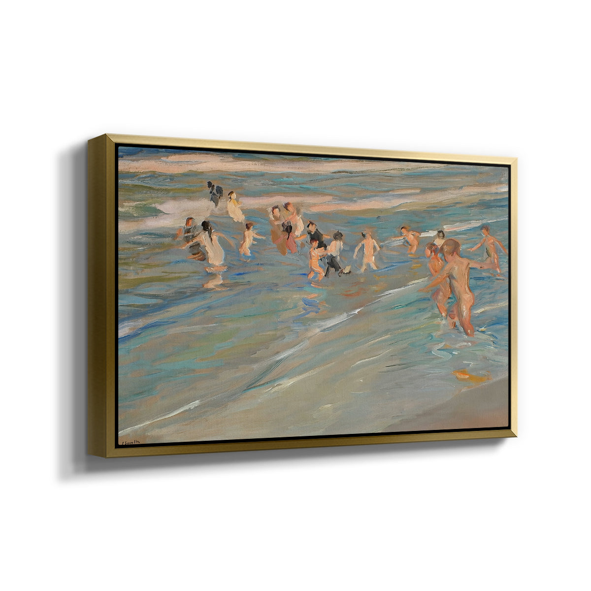 Children Playing on the Beach in Valencia, c. 1908 - Floater Framed Canvas Print
