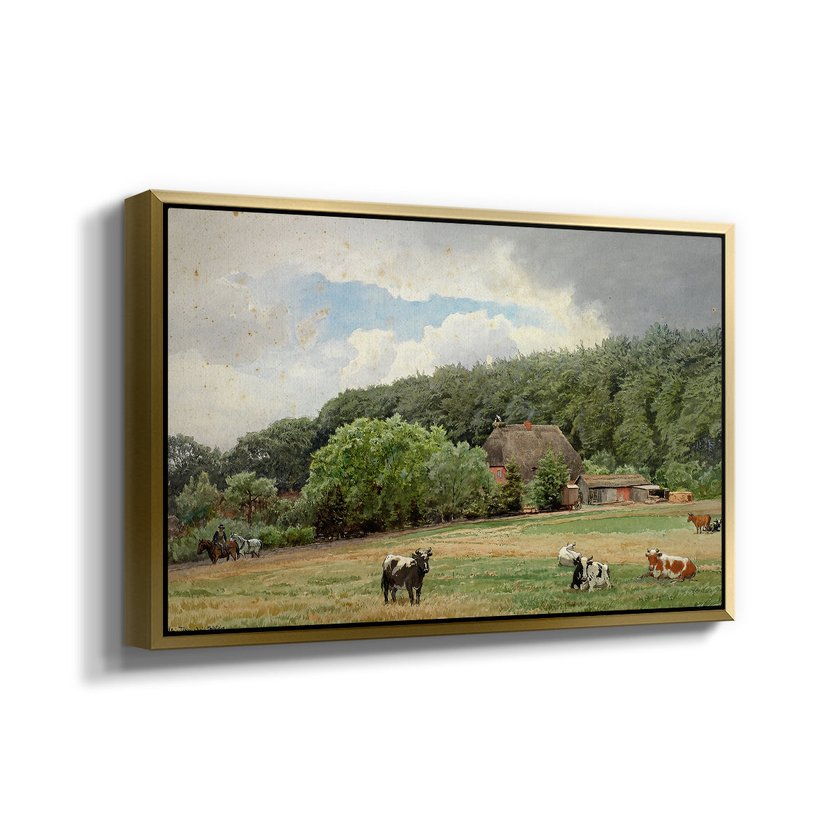 Farm with Grazing Cows (Bondegård med beitende kuer), 1892 - Floater Framed Canvas Print
