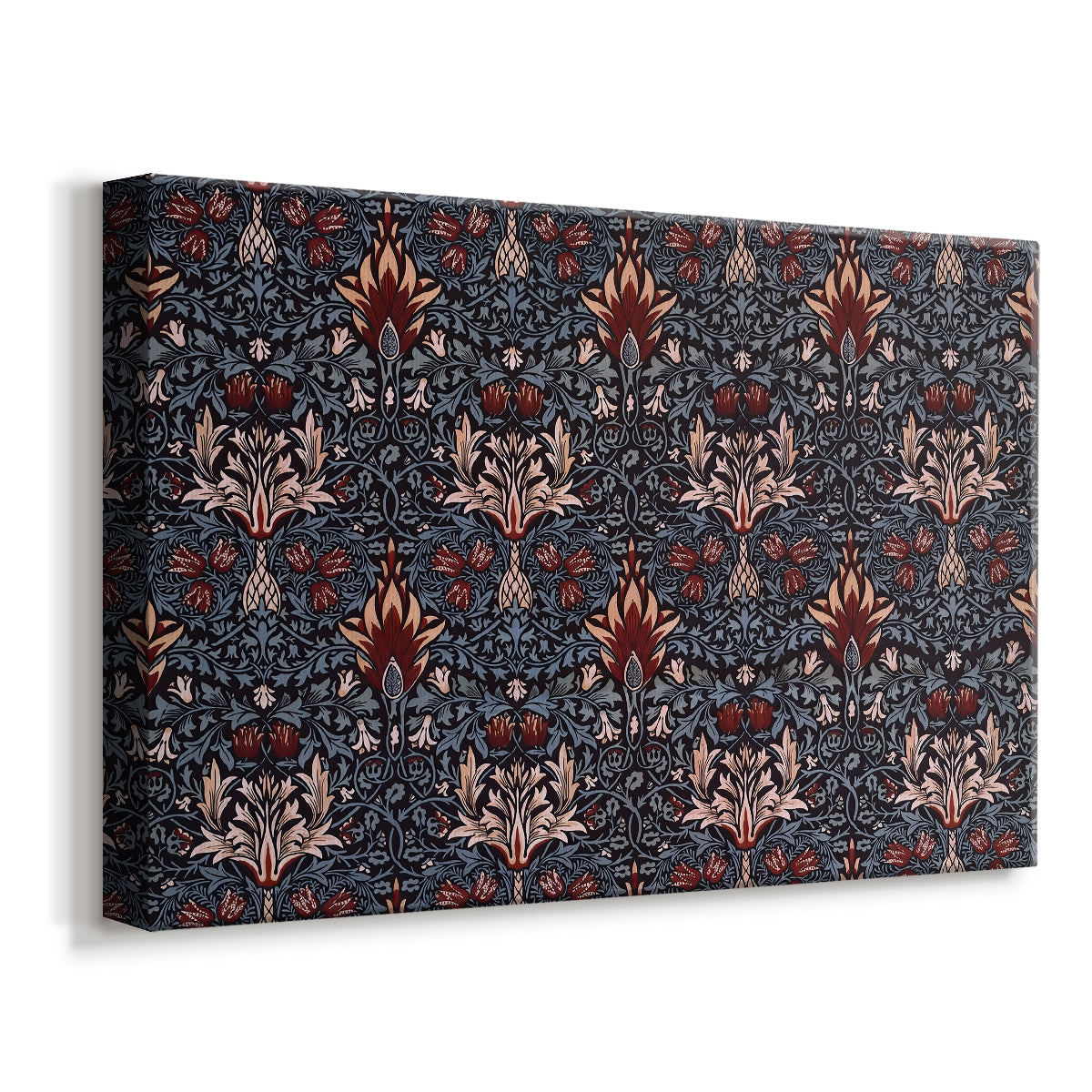 Canvas art print featuring a decorative floral design with repeating vertical plant forms, displayed at an angle