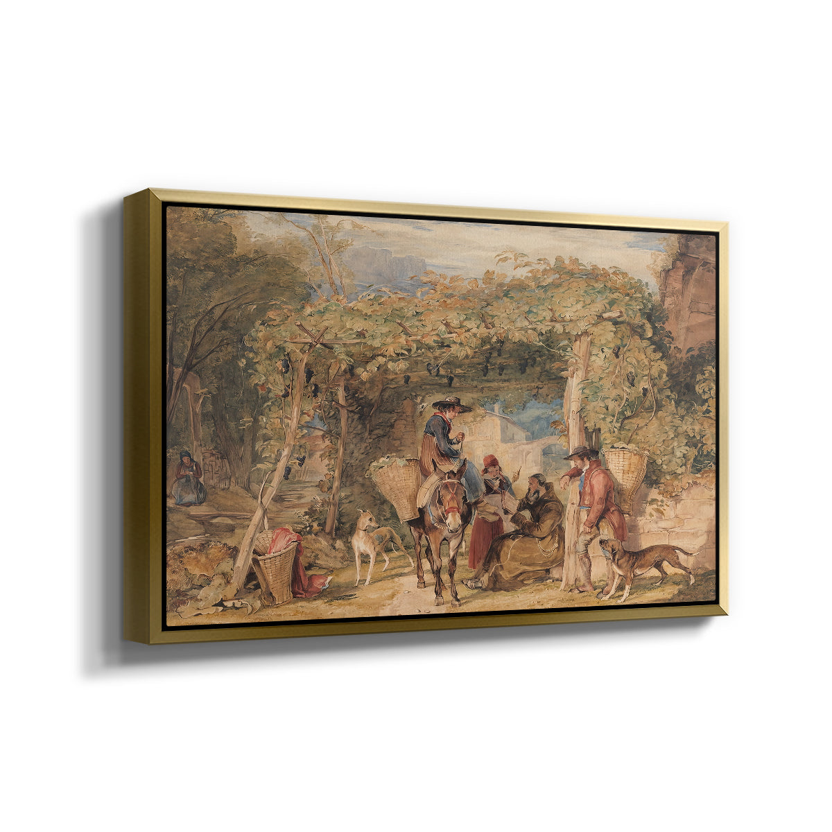 Figures and Animals in a Vineyard, c. 1829 - Floater Framed Canvas Print
