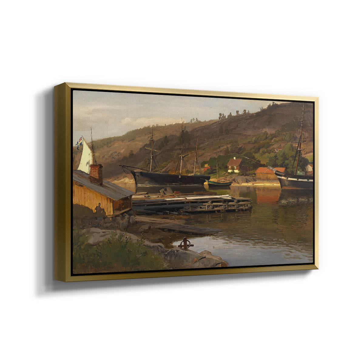 Landingsbrygge Husvik, Drøbak, 1875 - Floater Framed Canvas Print