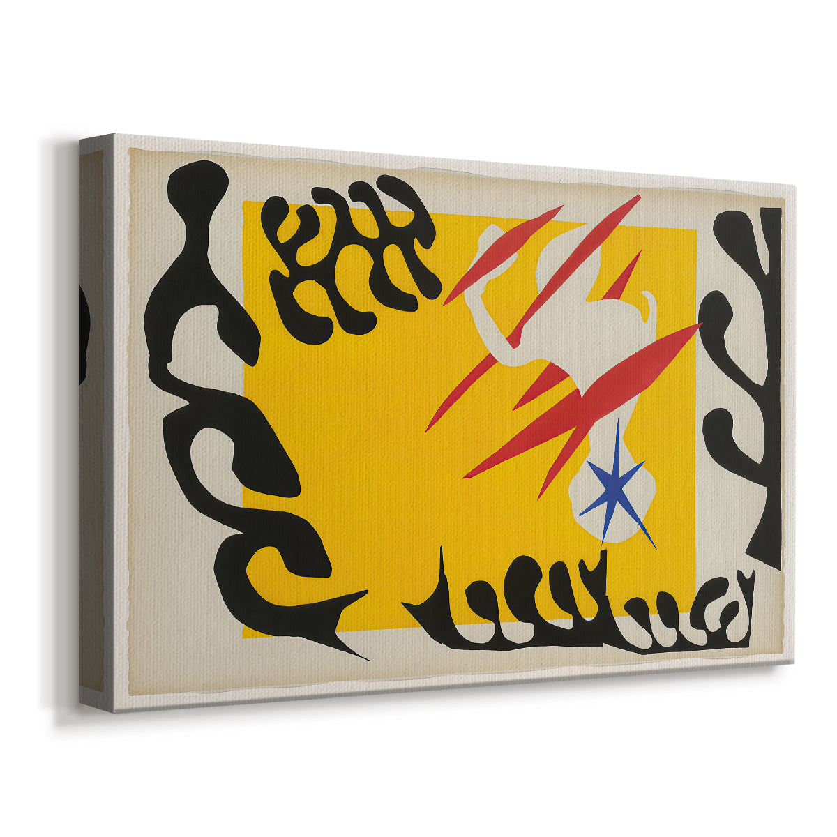 Canvas art print featuring a modernist collage with animal-like form, displayed at an angle