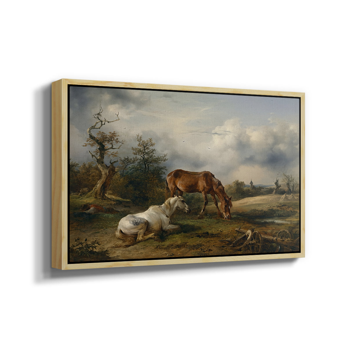 Two Horses on the Pasture, c. 1825 - Floater Framed Canvas Print