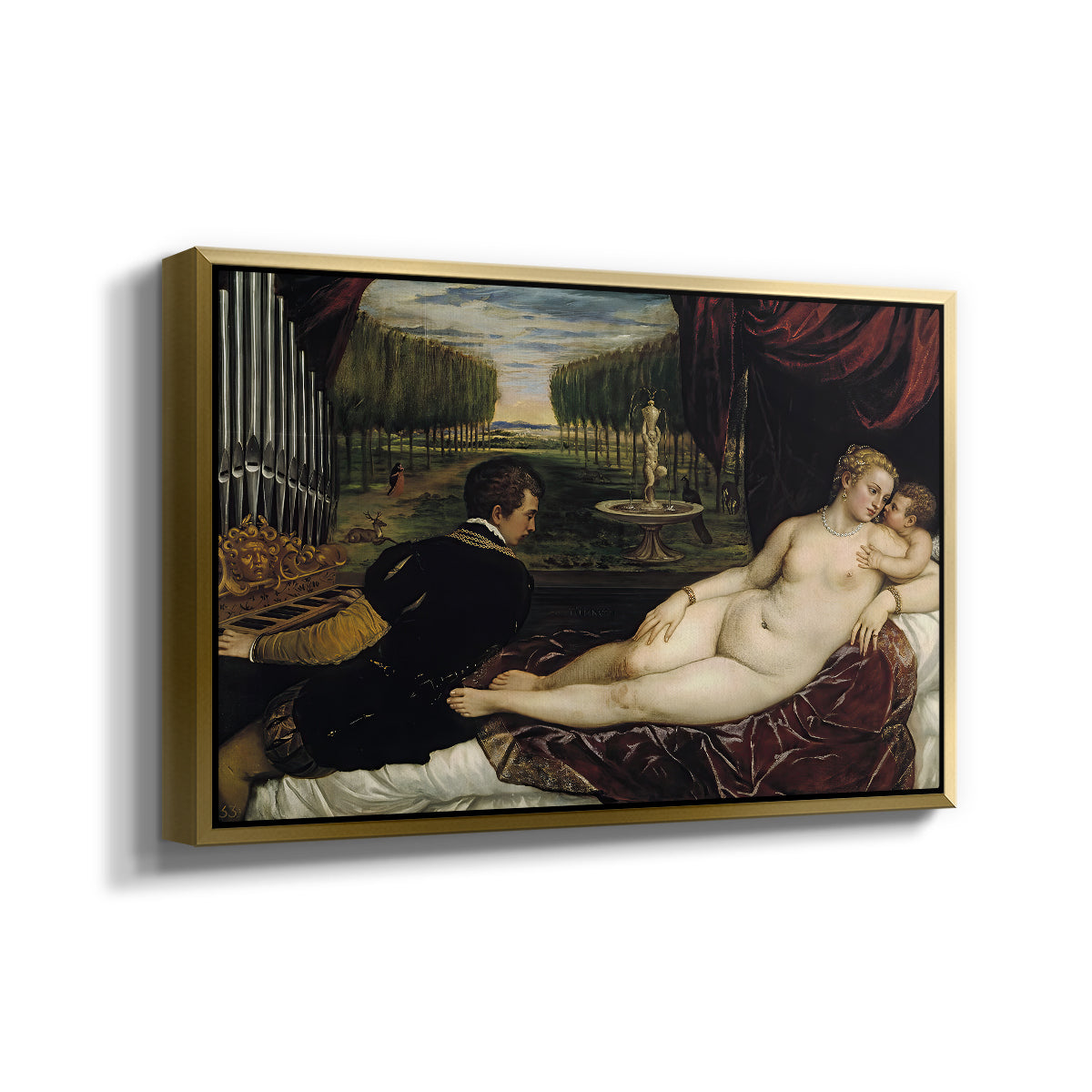 Venus with an Organist and Cupid, c. 1555 - Floater Framed Canvas Print