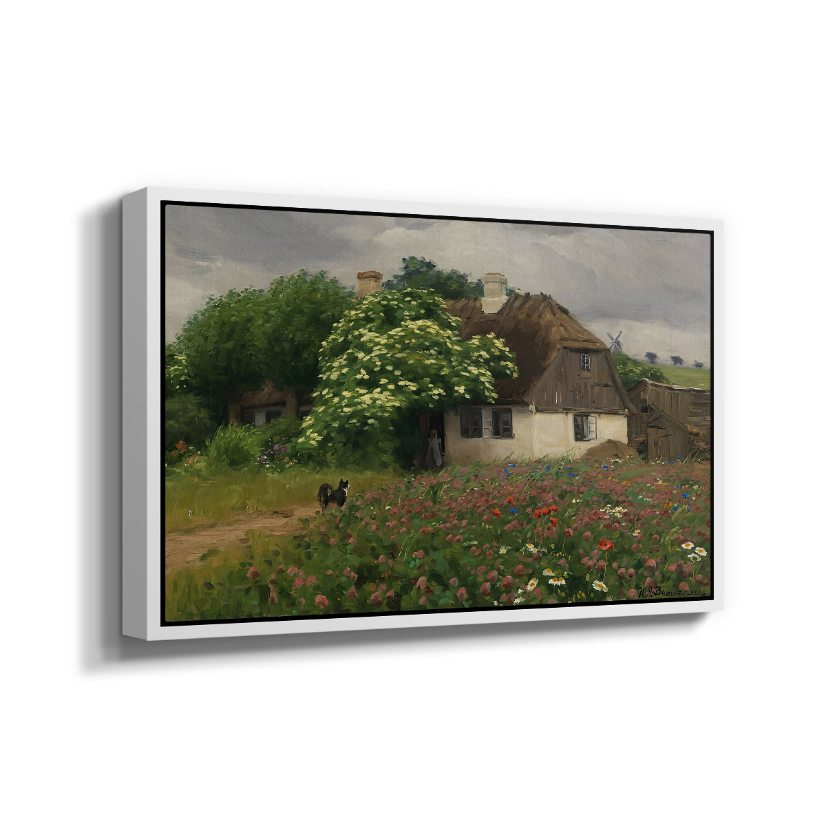 Farmhouse with Meadow Flowers, 1909 - Floater Framed Canvas Print