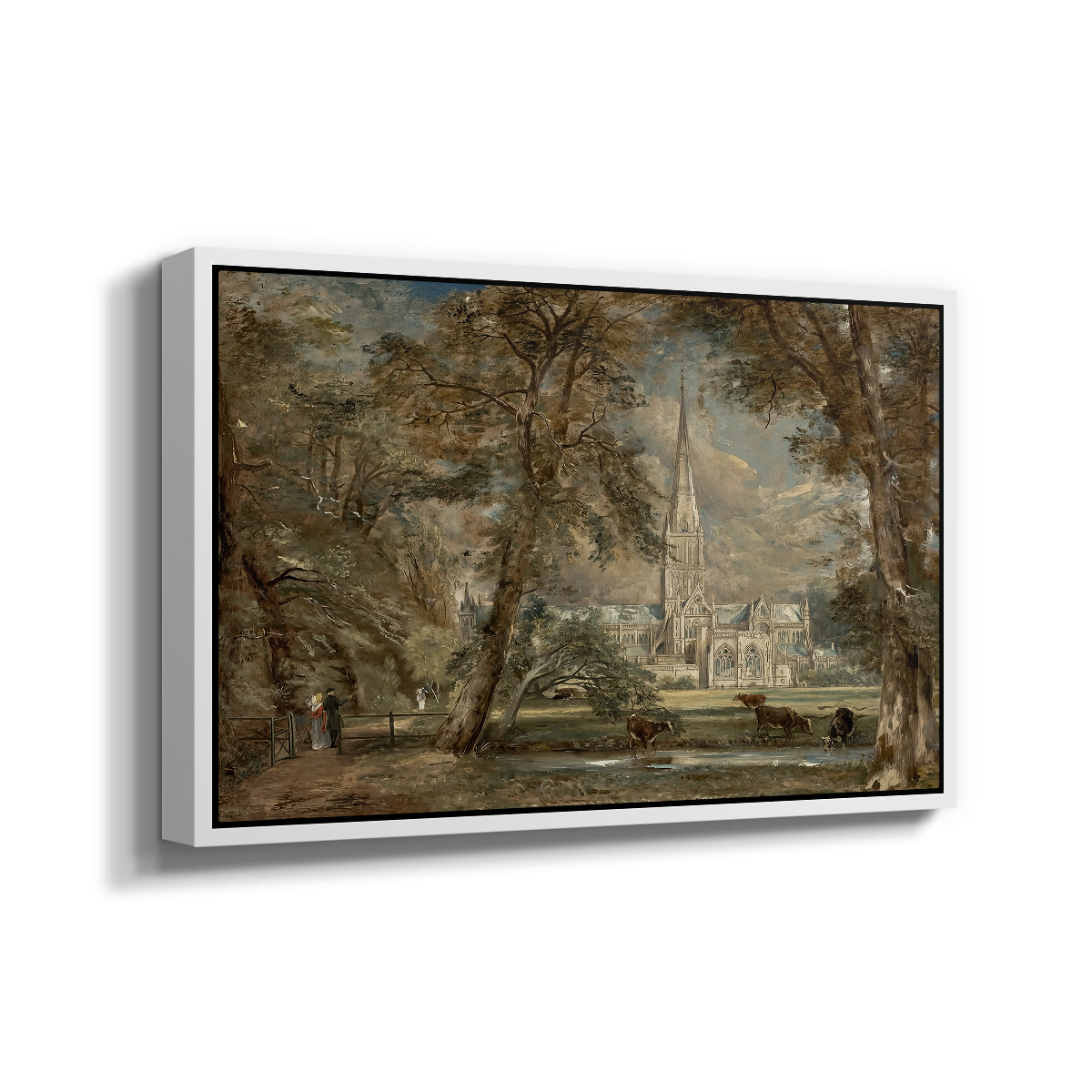 Salisbury Cathedral from the Bishop's Grounds, c. 1822-1823 - Floater Framed Canvas Print