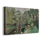 Canvas art print featuring an expressive countryside scene with a lone figure, displayed at an angle