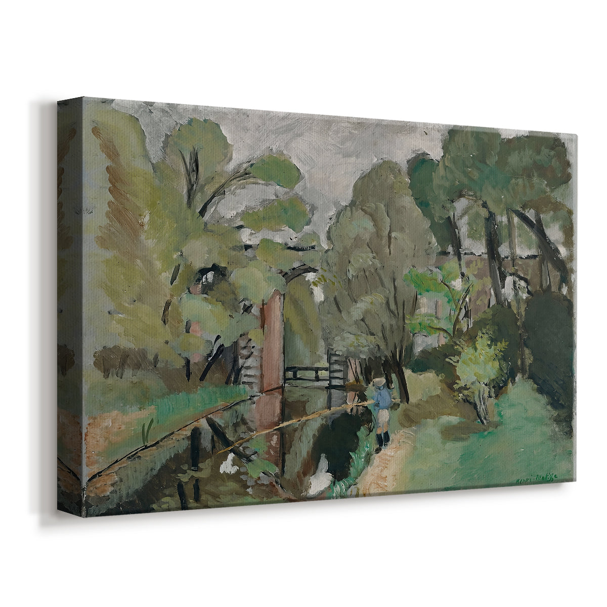 Canvas art print featuring an expressive countryside scene with a lone figure, displayed at an angle