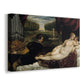 Canvas art print featuring a Renaissance figure group with nude woman, musician, and child Cupid, displayed at an angle