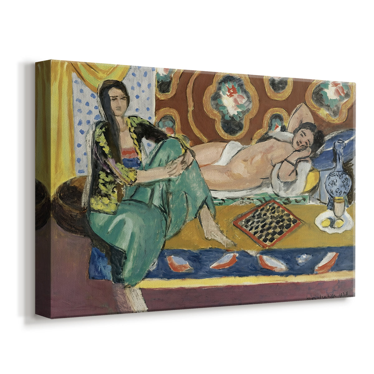 Canvas art print featuring a decorative interior scene with women playing a board game, displayed at an angle