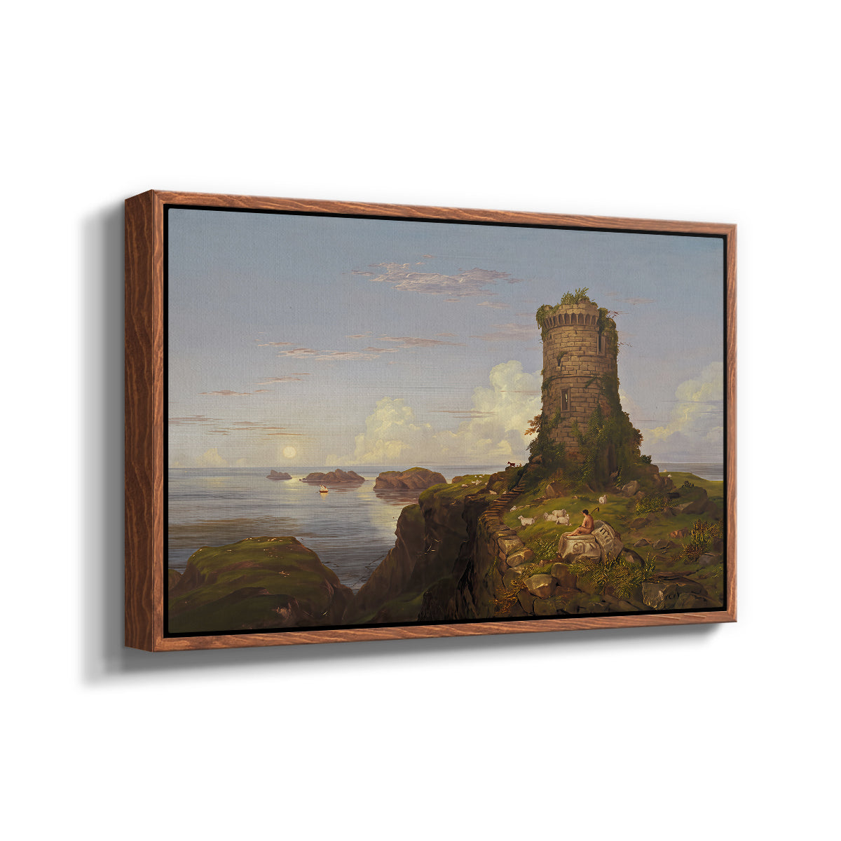 Italian Coast Scene with Ruined Tower, 1838 - Floater Framed Canvas Print