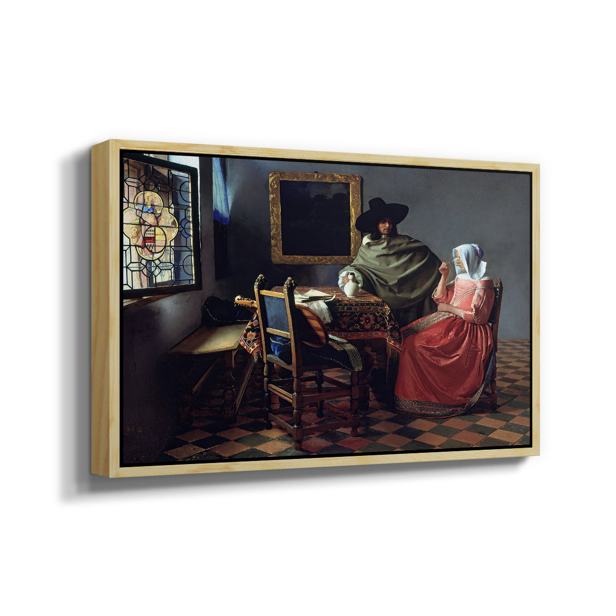 The Glass of Wine, c. 1660 - Floater Framed Canvas Print