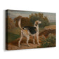 Canvas art print featuring a detailed portrait of hound in outdoor setting, displayed at an angle