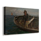 Canvas art print featuring a nautical scene with figures handling nets on boat, displayed at an angle