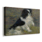 Canvas art print featuring an impressionist painting of a dog wading through water with blurred background, displayed at an angle