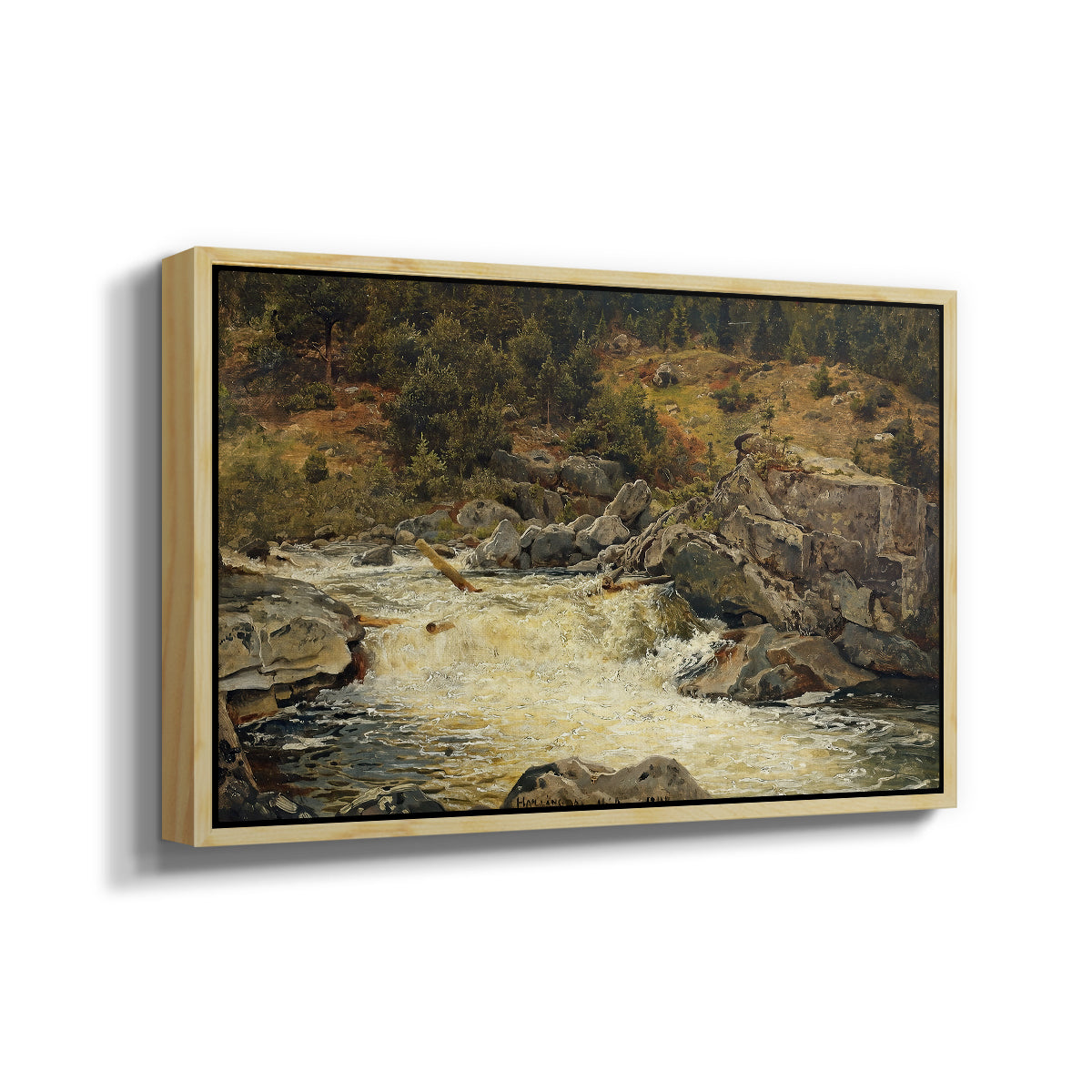 Waterfall in Hallingdal, 1848 - Floater Framed Canvas Print