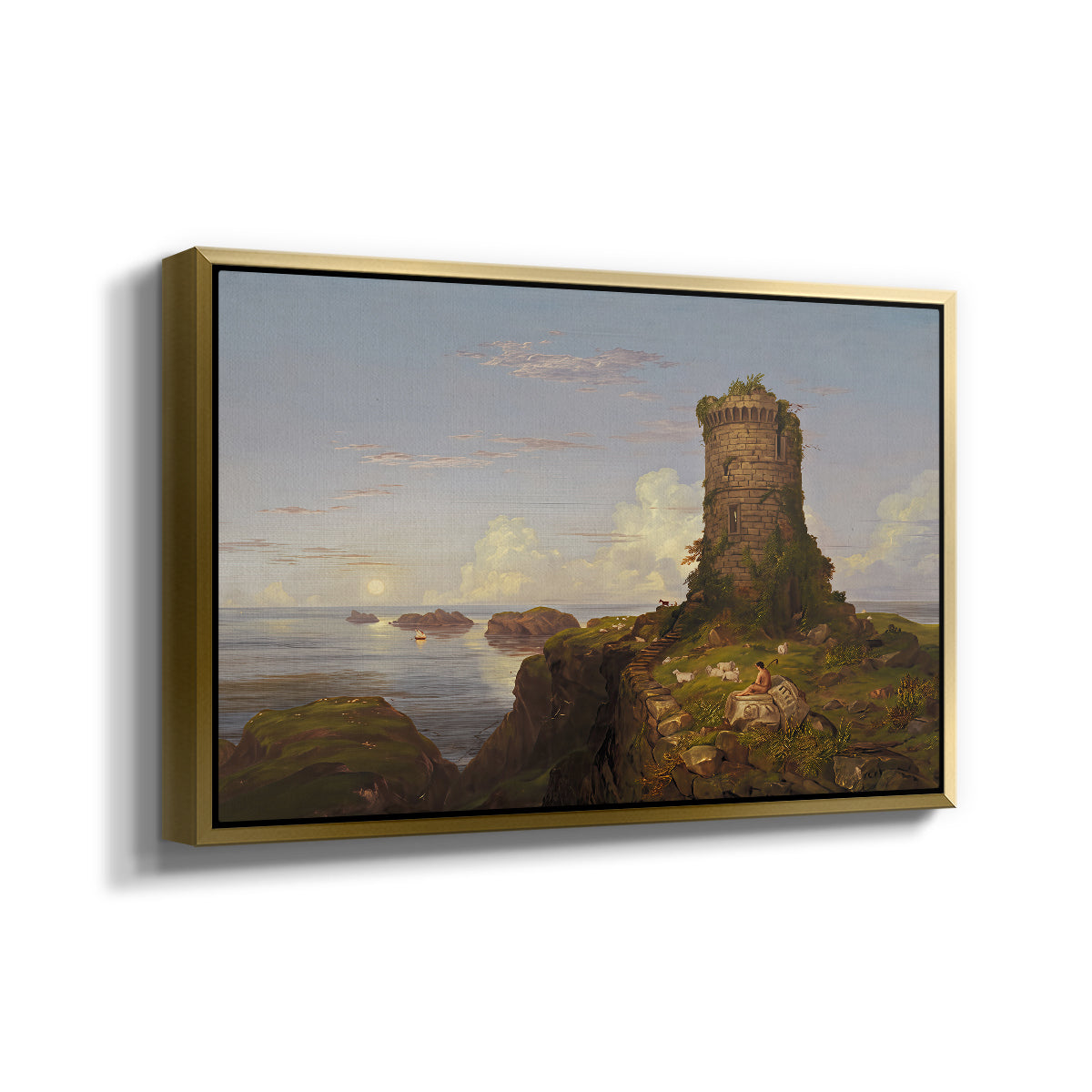 Italian Coast Scene with Ruined Tower, 1838 - Floater Framed Canvas Print
