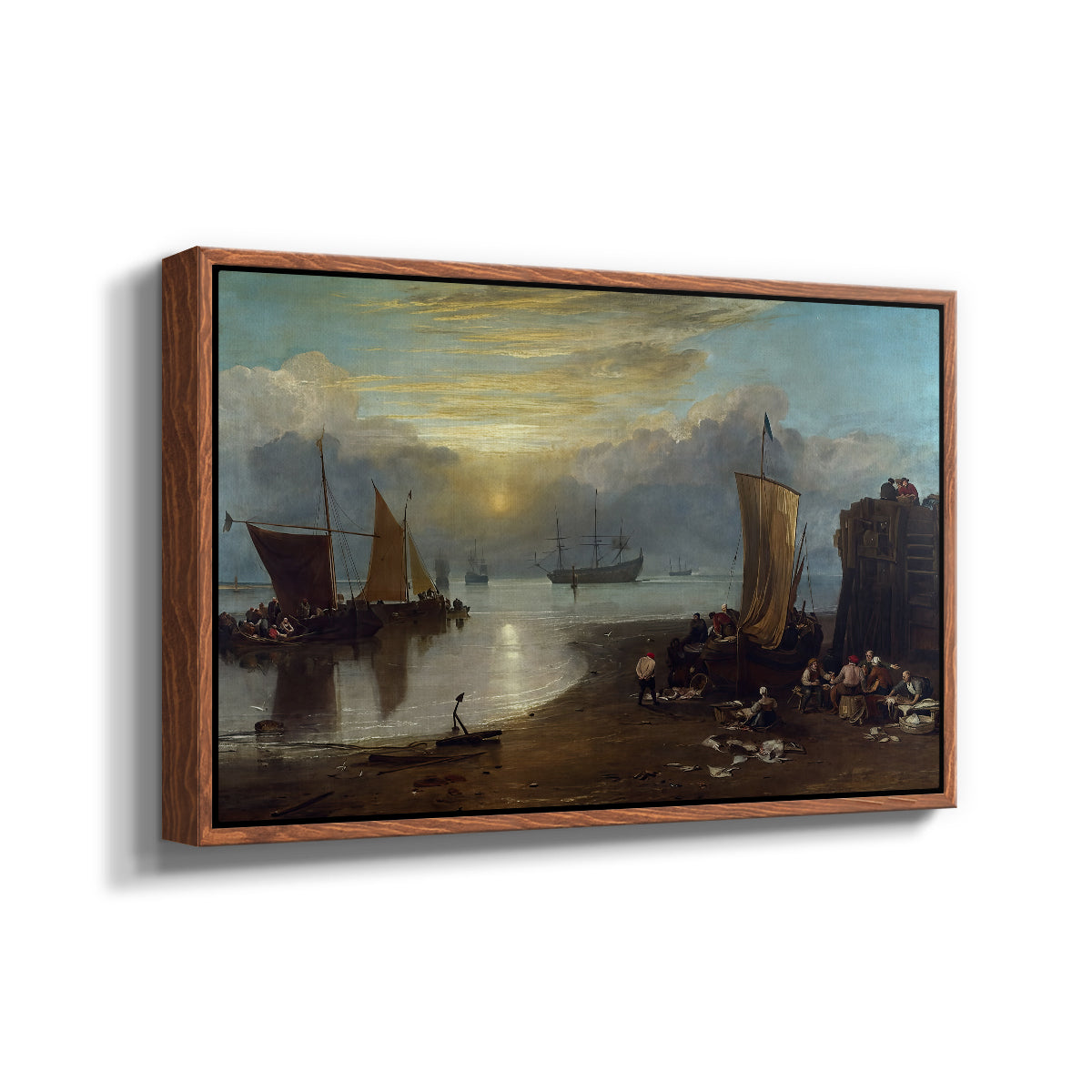 Sun Rising through Vapour: Fishermen Cleaning and Selling Fish, c. 1807 - Floater Framed Canvas Print