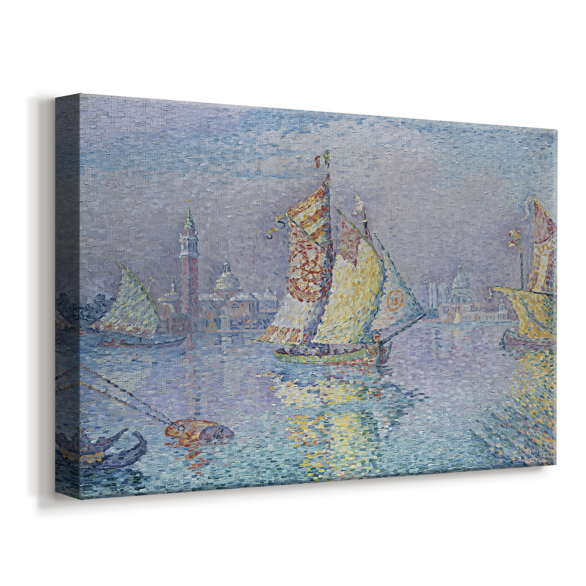 Canvas art print featuring a coastal scene with bold sail, displayed at an angle