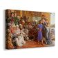 Canvas art print featuring a crowded temple scene with figures in robes surrounding central figure, displayed at an angle
