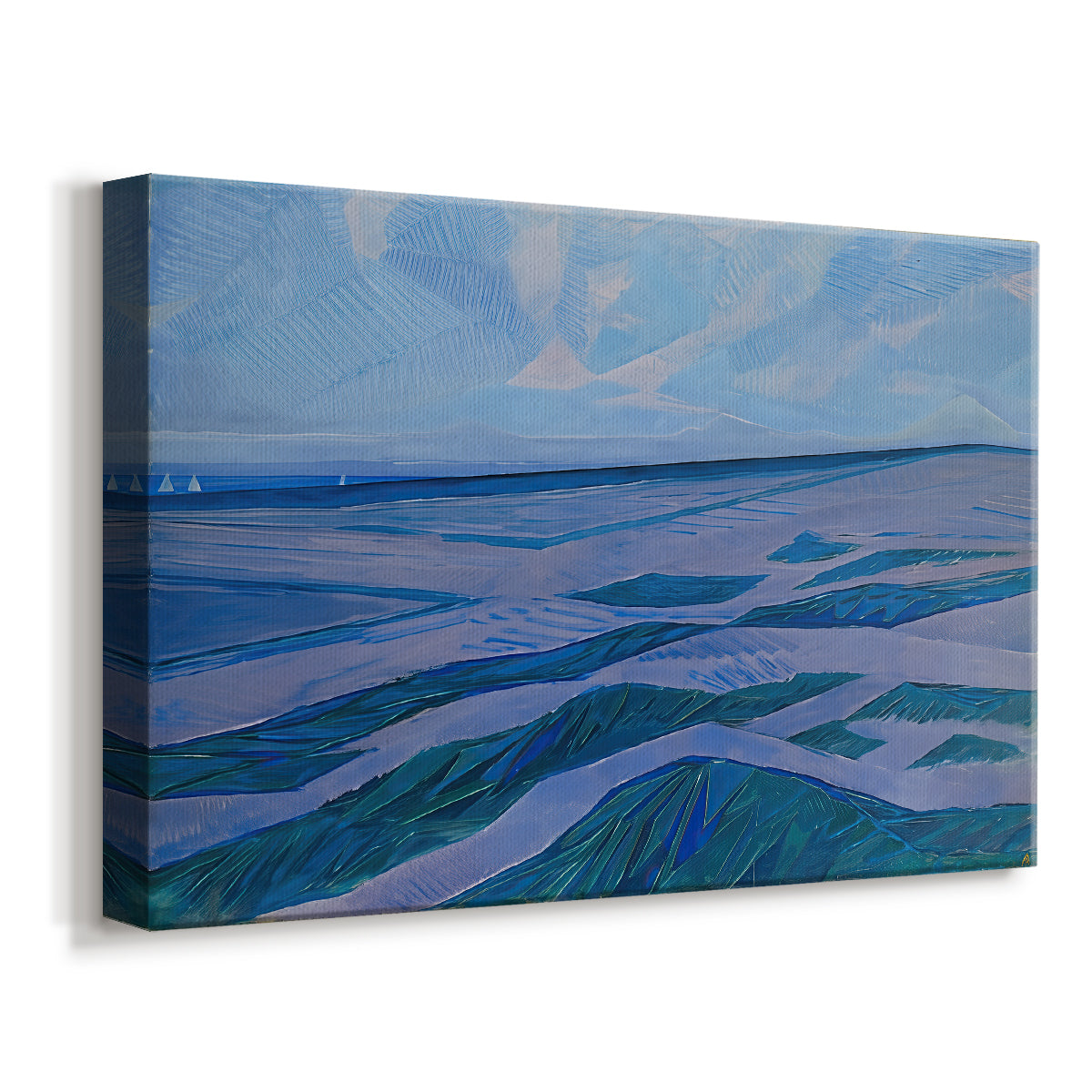 Canvas art print featuring a transitional seascape with flattered forms, displayed at an angle
