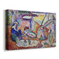 Canvas art print featuring a colorful leisure scene with figures in an open landscape, displayed at an angle