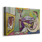 Canvas art print featuring a cubist portrait with fragmented elements, displayed at an angle