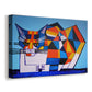 Canvas art print featuring a cubist-inspired composition with planes, displayed at an angle