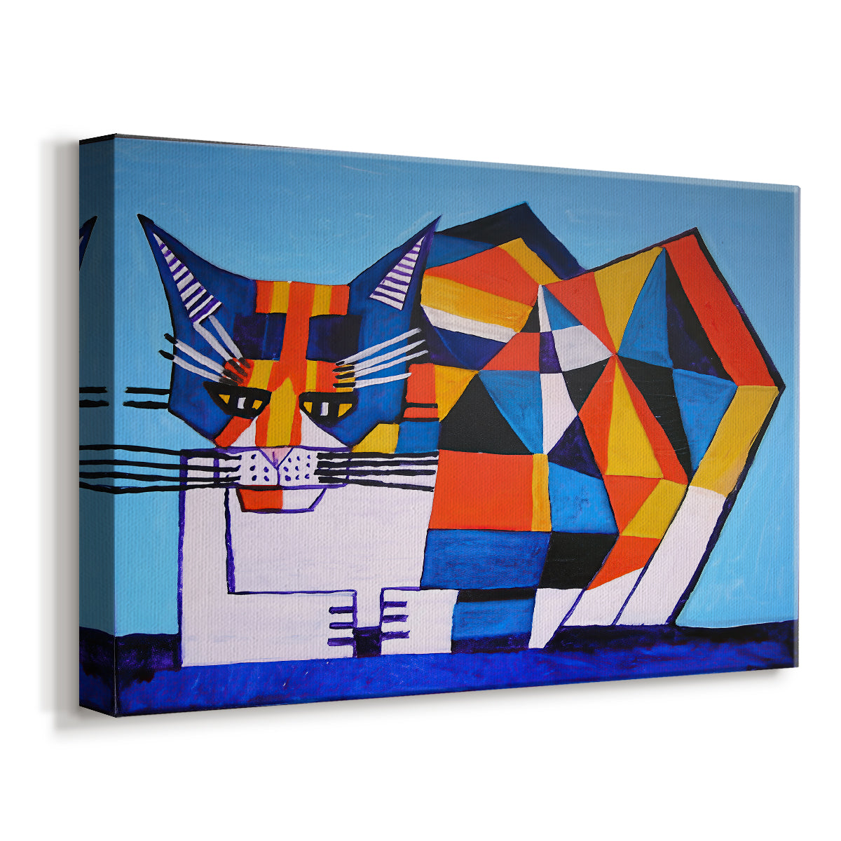 Canvas art print featuring a cubist-inspired composition with planes, displayed at an angle