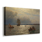 Canvas art print featuring a nautical scene of Oslo inlet with vessels and reflections, displayed at an angle