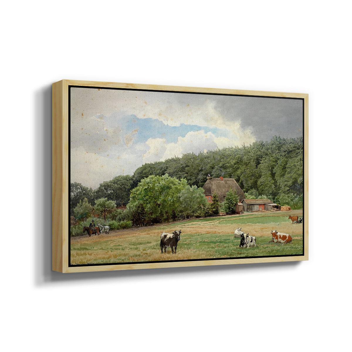 Farm with Grazing Cows (Bondegård med beitende kuer), 1892 - Floater Framed Canvas Print