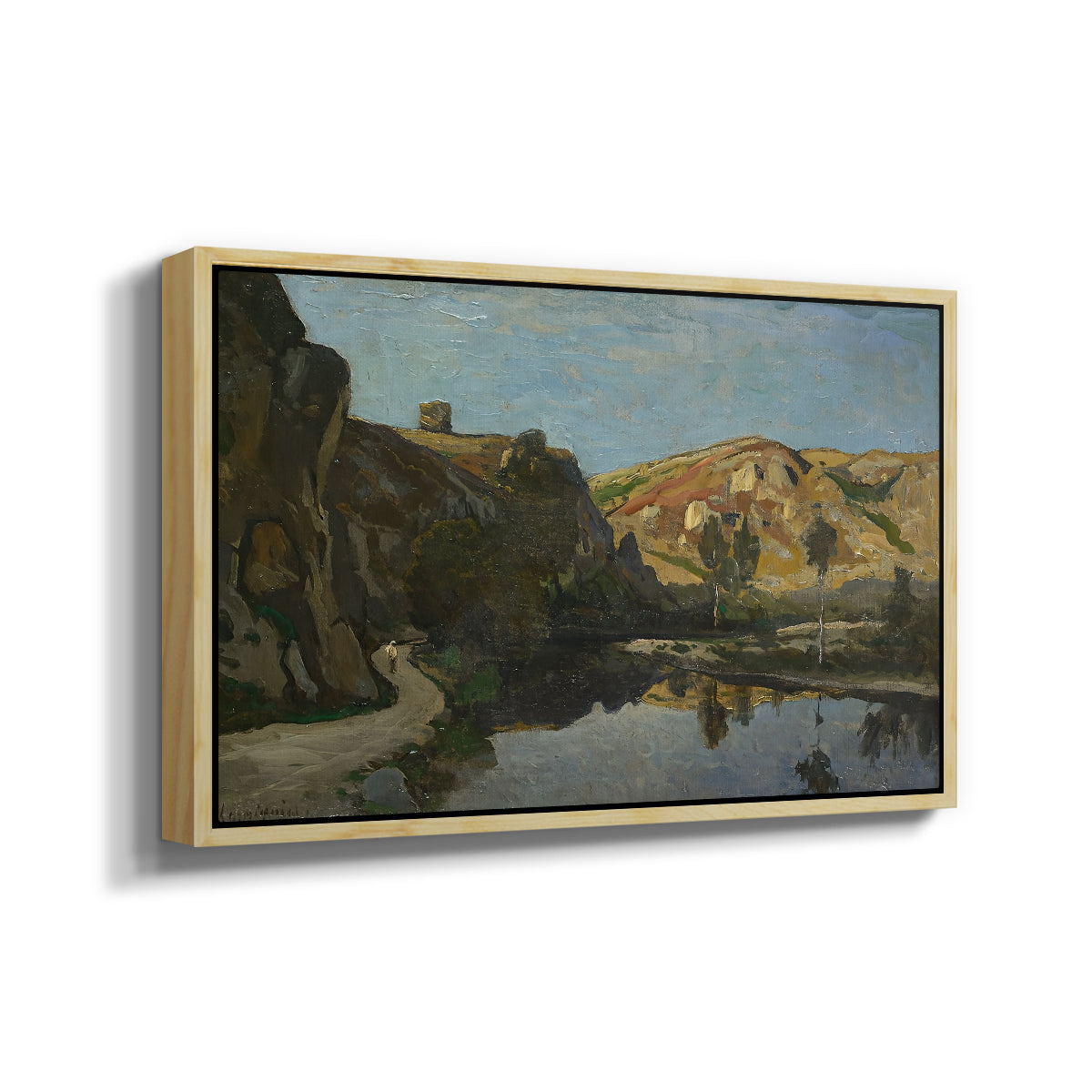 River Landscape with Cliffs, c. 1850-1860 - Floater Framed Canvas Print