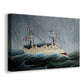 Canvas art print featuring a dramatic seascape with vessel navigating rough ocean, displayed at an angle